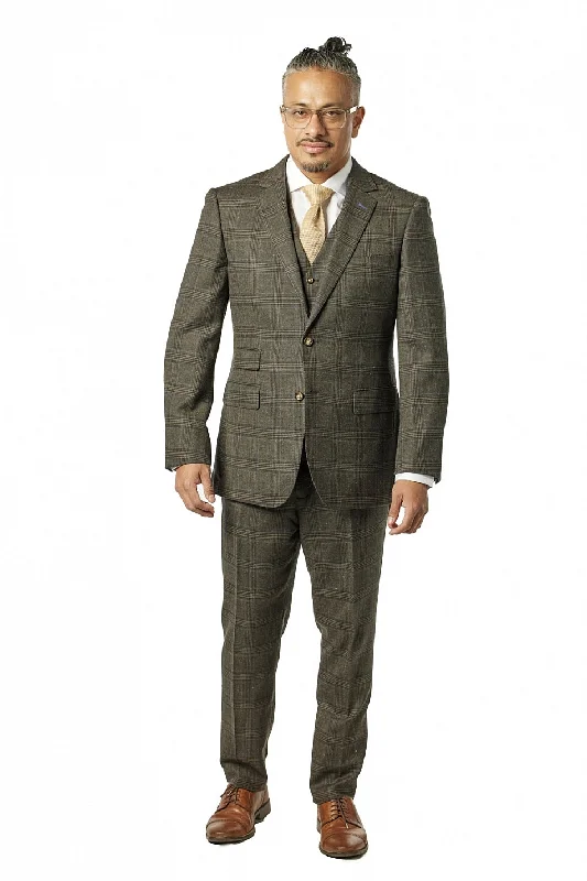 Urban Vests Modern Fit Brown Check Three Piece Suit B-3P-603