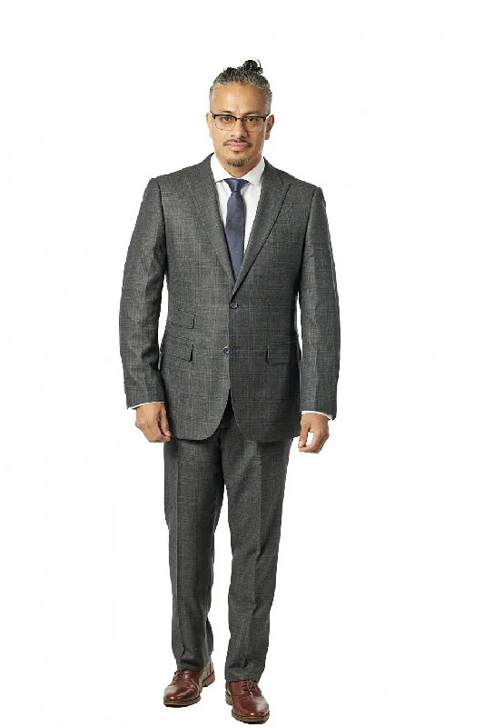 Trendy Joggers Modern Fit Grey Blue Window Two Piece Suit B-Reda-606