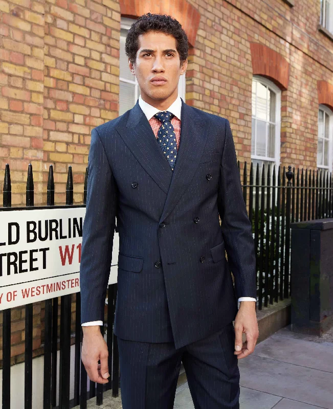 Sportswear Styles Navy Stripe Double-Breasted Suit