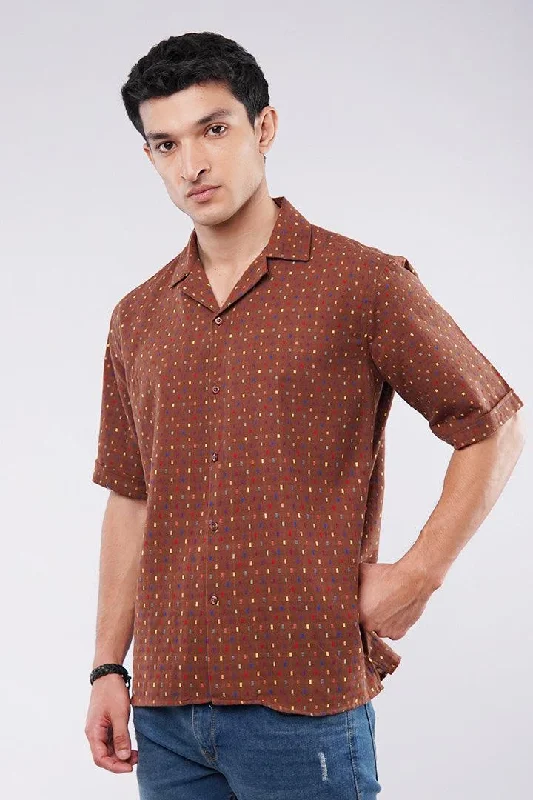 Retro Style Polka Dots Cuban Shirt - Brown