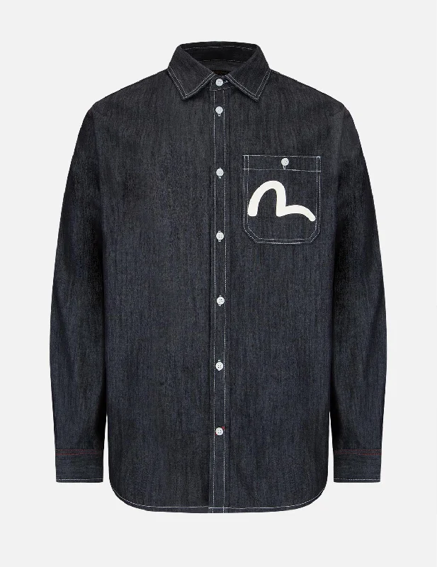 Cozy Fit Seagull Print Denim Shirt