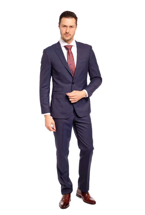 Printed Pants Slim Fit Navy Microbox Two Piece Suit GB-ITA-5