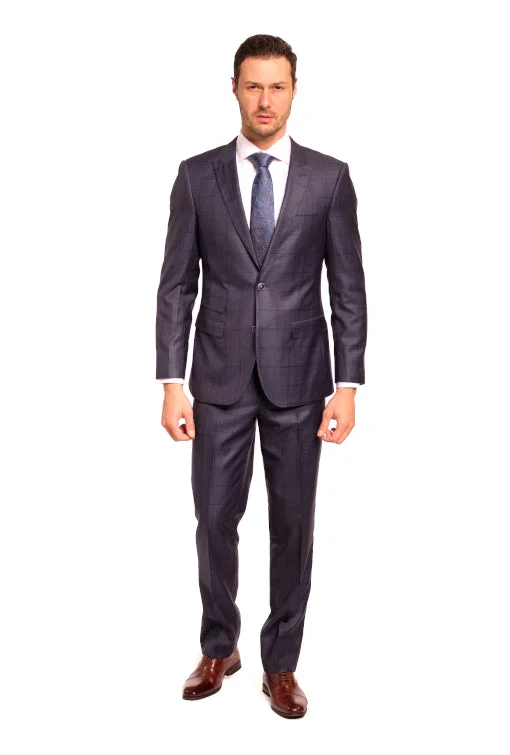 Casual Cardigans Slim Fit Silk Windowpane Two Piece Suit GB-ITA-297