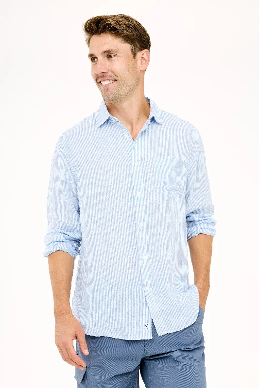 Effortless Style Striped Linen Shirt - Blue Stripe