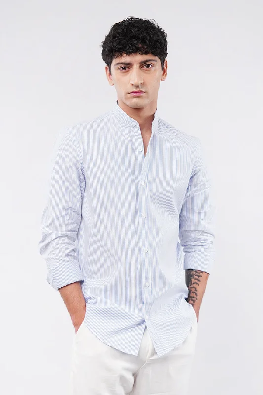 Smart Casual Striped Linen Shirt - Blue & White