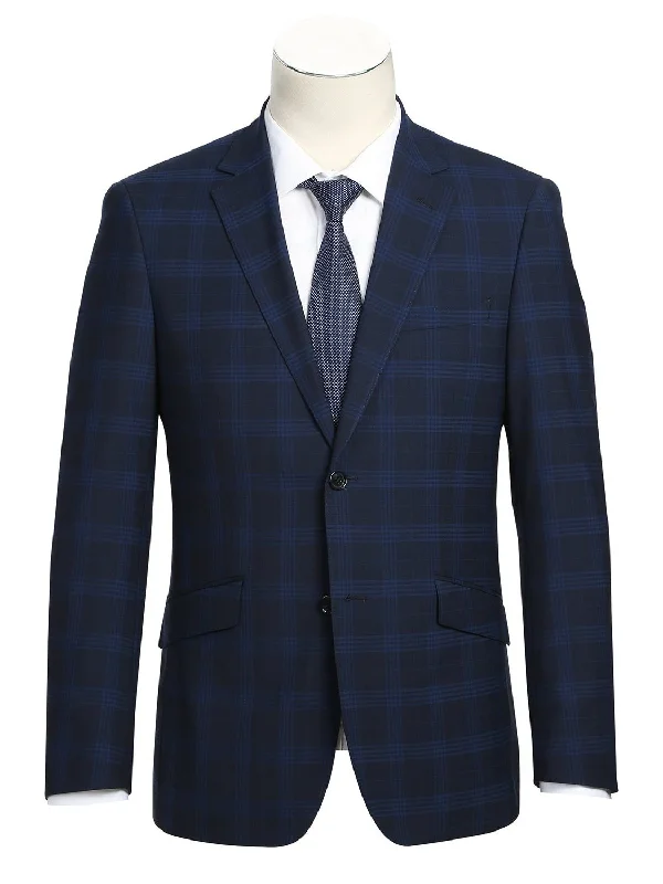 Light Jackets Men's Slim Fit Wool Blend Stretch Checked Suit