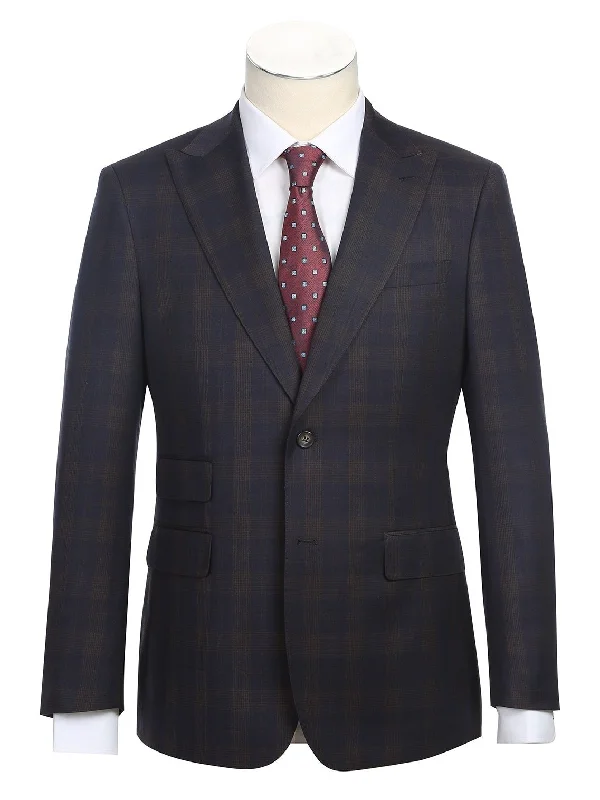 Stylish Sweaters English Laundry Slim Fit Two button Brown Check Peak Lapel Suit