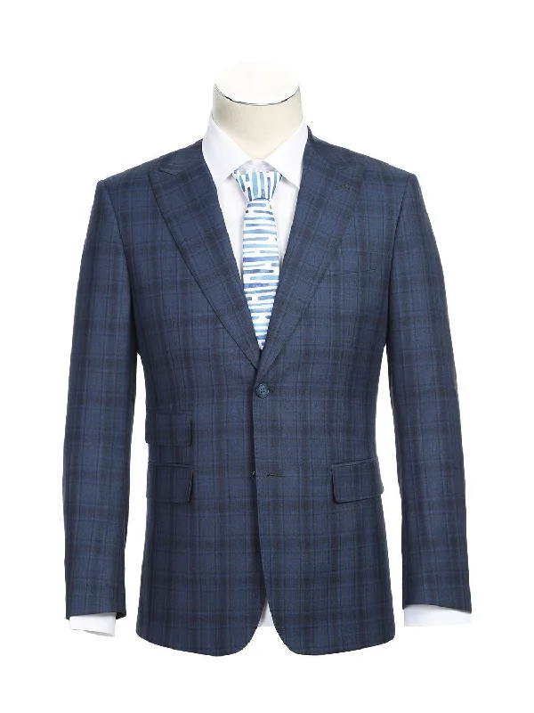 Stylish Sneakers English Laundry Slim Fit Two button Cadet Blue Check Peak Lapel Suit