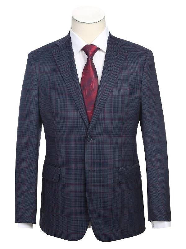 Printed Scarves English Laundry Slim Fit Two button Blue with Burgundy Check Peak Lapel Suit