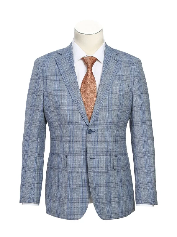 Boho Menswear English Laundry Slim Fit Light Gray with Blue Check Wool Suit