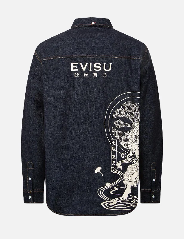 Practical Clothing “The Fisherman God of Fortune” Print Denim Shirt